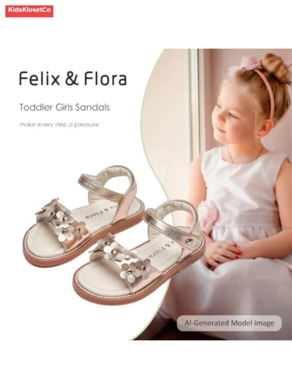 Toddler Girl Sandals - Open Toe Flats with Hook & Loop Closure - Lightweight